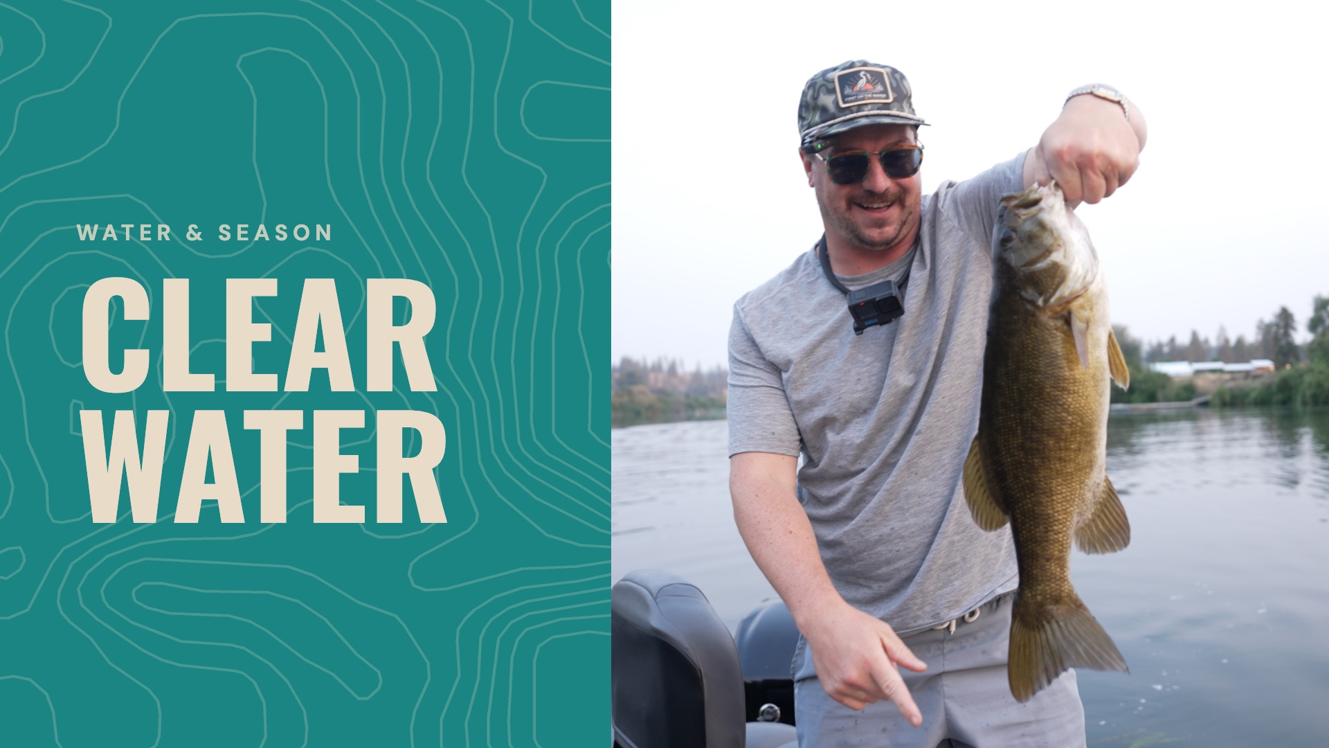 Cover reading "Clear water" beside an angler holding a smallmouth bass